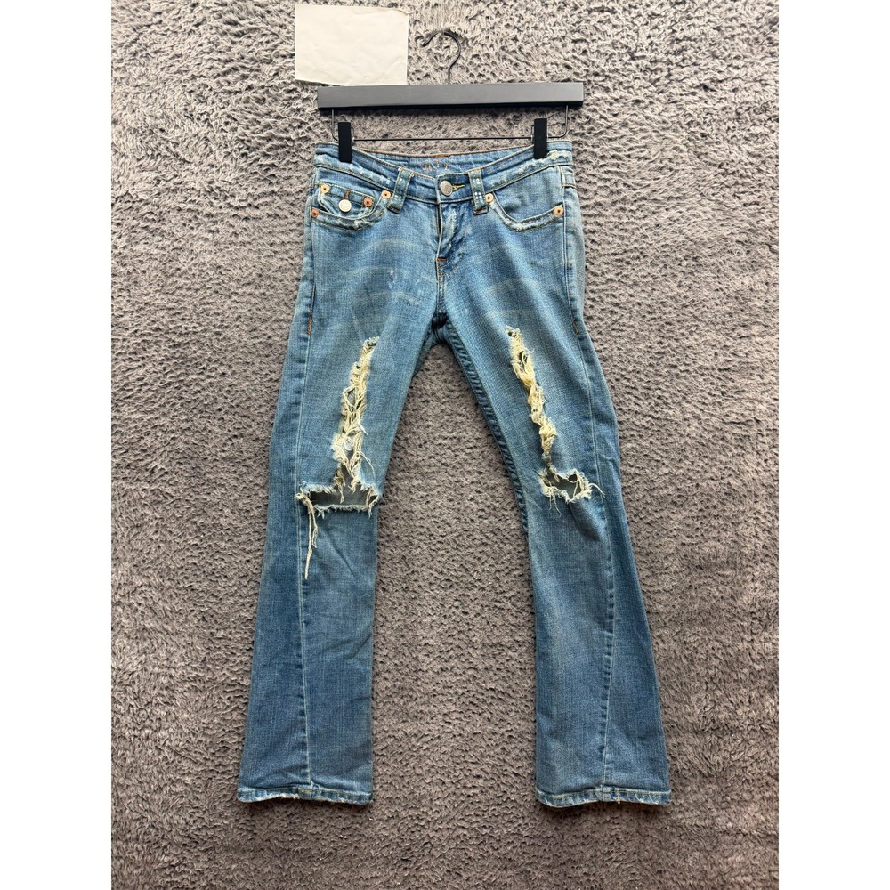 Vintage Y2k Joy Jeans Rhinestone Distressed Flared Denim Jeans Size 27 x 30